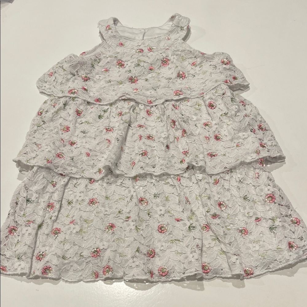 Zunie White Lace Dress with Pink and Green Accents